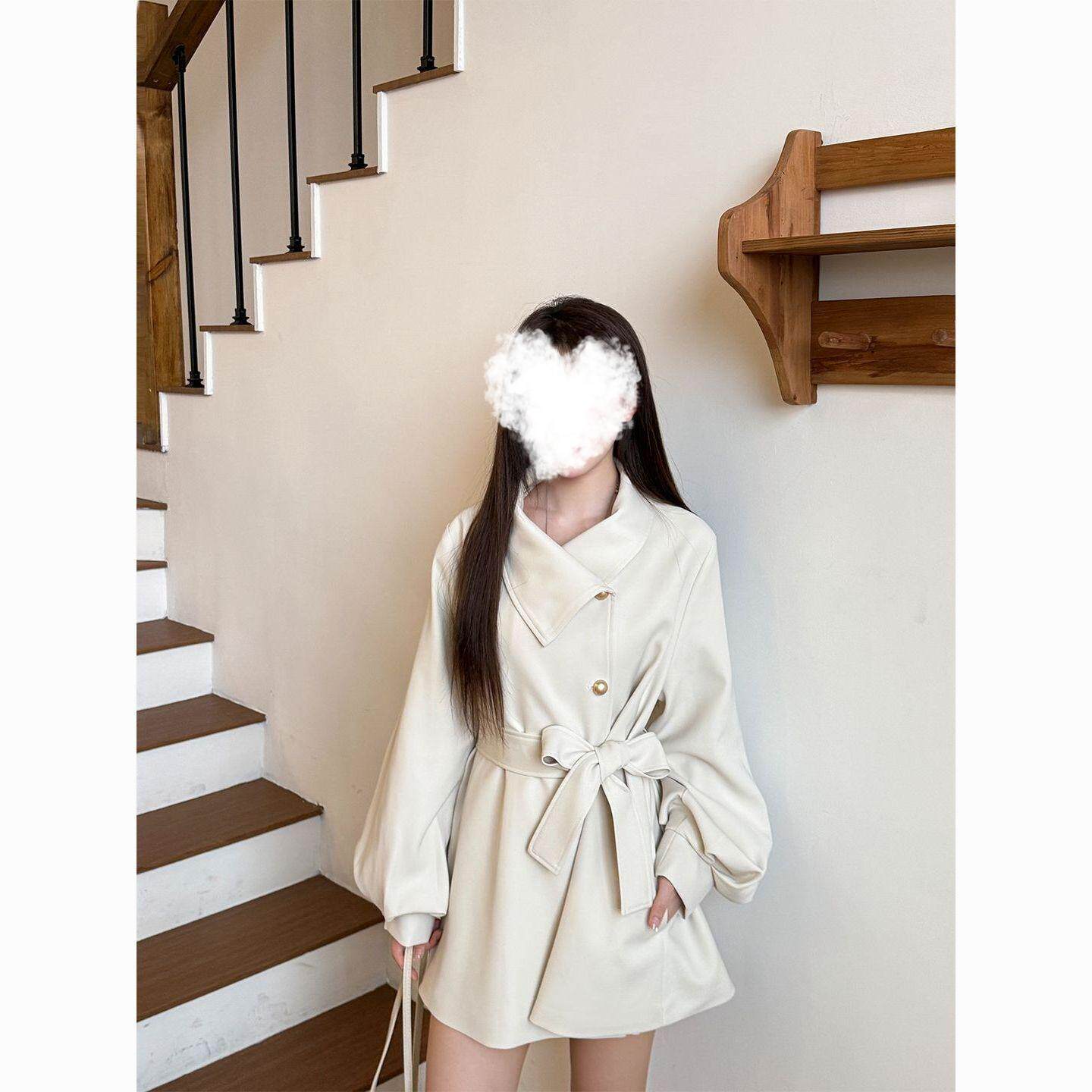 高智千金感系带收腰短款风衣外套女好看小个子气质显瘦大衣外套