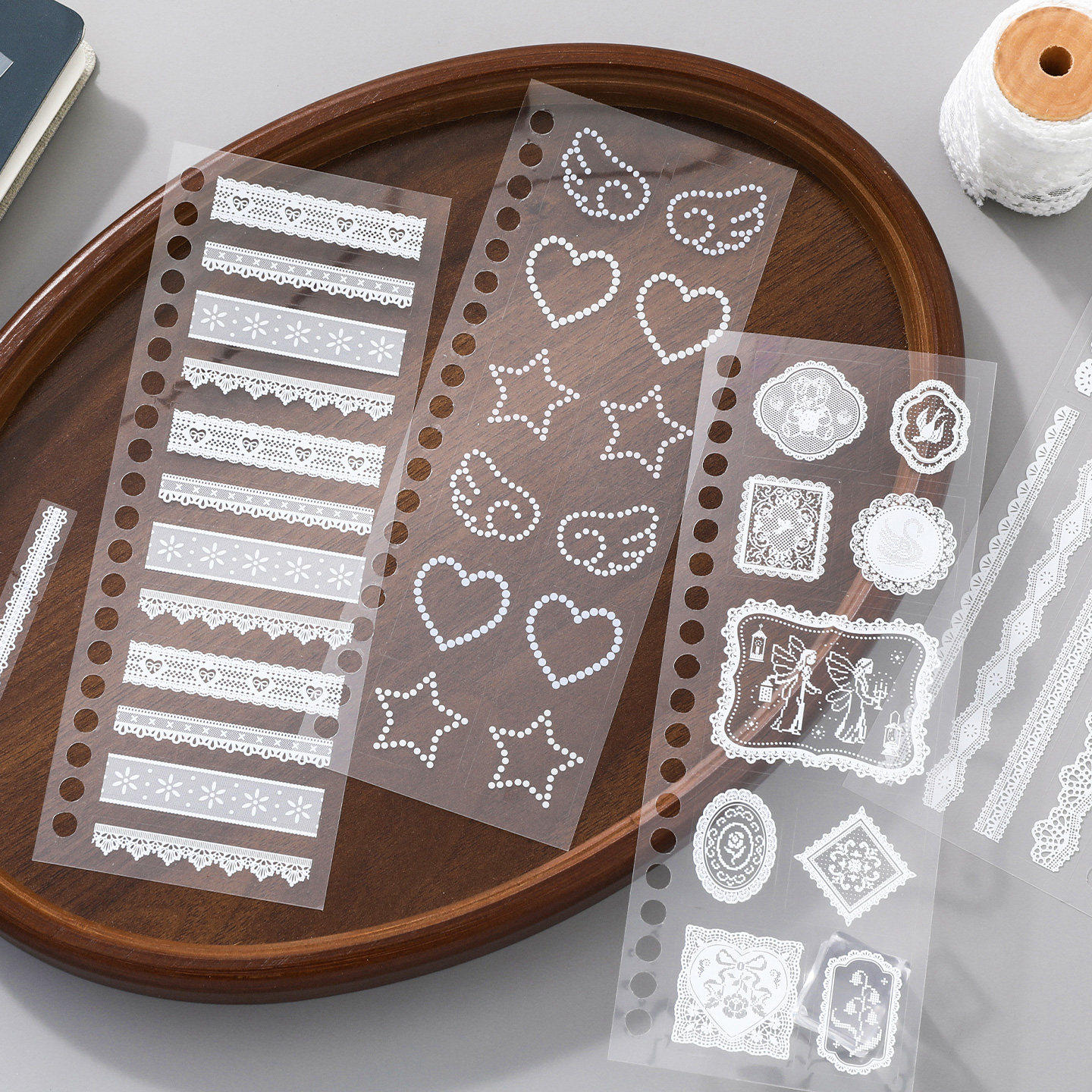 韩系波点蕾丝PET贴纸本ins风少女心蕾丝花边素材咕卡拼贴手帐贴画