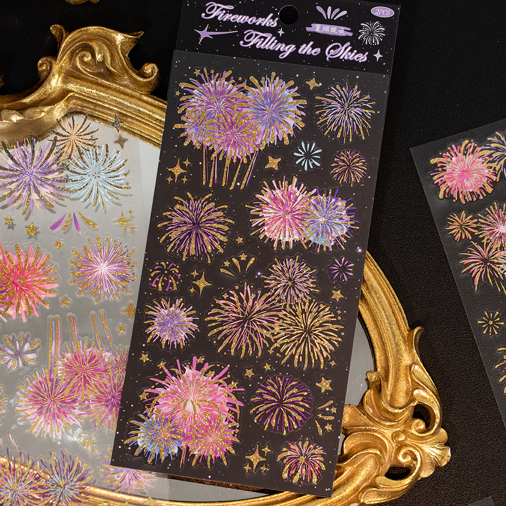 语闲漫空花火pet冷烫贴纸