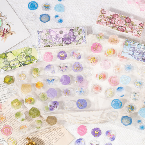 语闲古典花漾火漆印章滴胶贴纸