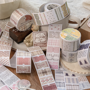 复古手作布标和纸分页索引贴胶带 可爱布纹萌宠手帐diy标签拼贴卷