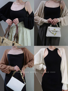 阿章章 法式天丝针织开衫短款外套女夏季薄款外搭披肩罩衫小坎肩