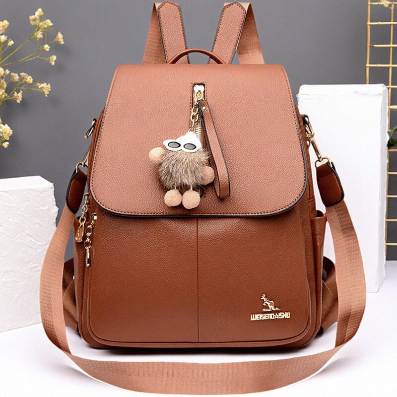 威森袋鼠真皮双肩包女皮包2025新款背包大容量女士轻便旅游旅行包