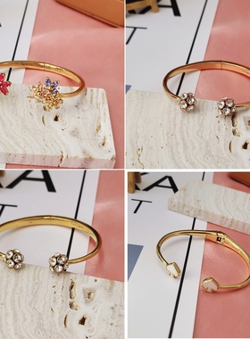 欧美K家余量尾货logo镀真金镶钻微镶彩锆石百搭气质高级感手镯女