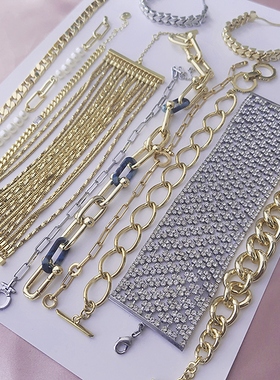 欧美出口余量小众SD家logo新款镀真金镶钻锆石日常百搭气质手链女