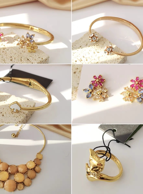 欧美K家尾货logo镀真金微镶锆石金高级感气质百搭戒指耳环手镯女