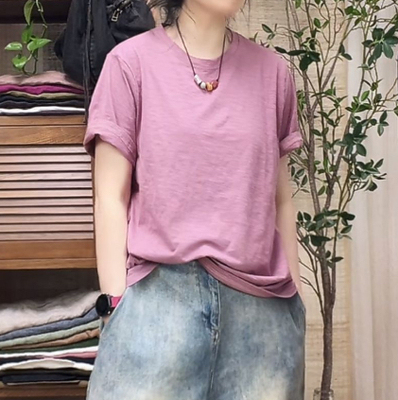 100%竹节棉老钱风短袖打底T恤
