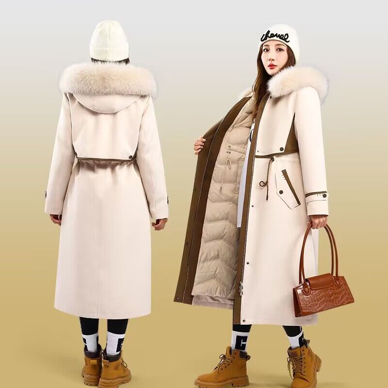 派克服女2025冬季可拆卸90鹅绒内胆狐狸毛领羽绒服皮草外套女长款