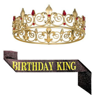 欧美男士圆形皇冠王冠birthday king绶带生日派对装饰 合金头饰配