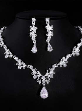 新款韩式项链耳环套装锆石套链