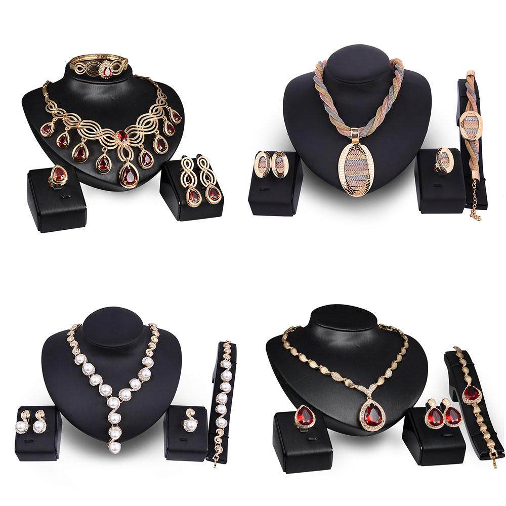 欧美新款自然时尚合金首饰套装新娘项链耳环四件套饰品表演首饰女