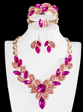 欧美首饰水晶四件套短锁骨项链女新娘婚纱礼服配饰批发