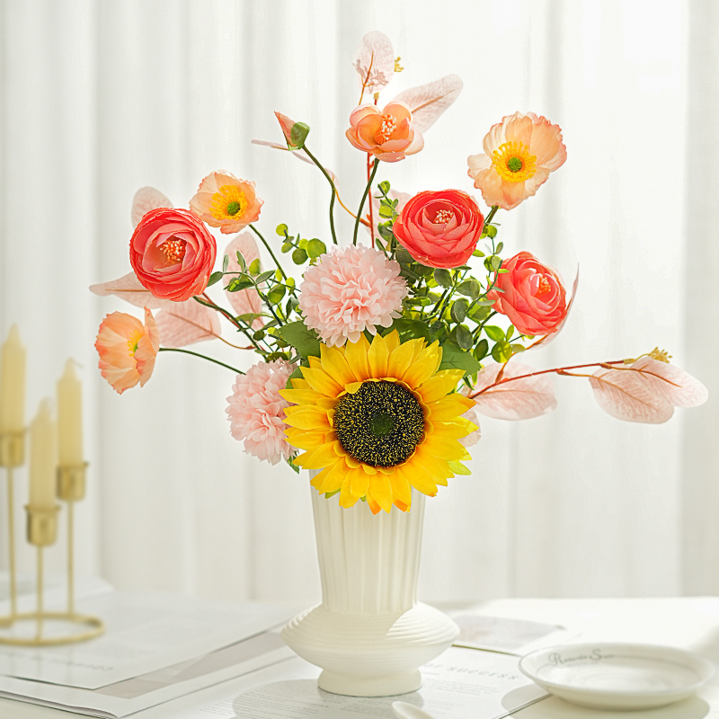 向日葵玫瑰康乃馨仿真花束手工DIY客厅卧室装饰摆件永生花