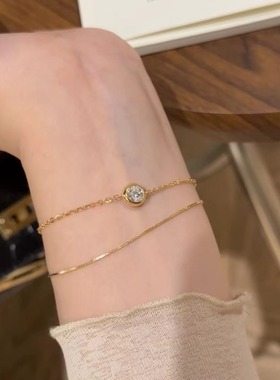 纯银s925真金电镀高碳钻蛇骨链双层泡泡手链轻奢感精致珠宝