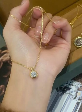 s925纯银单钻泡泡项链闪烁钻石锁骨链简约气质感