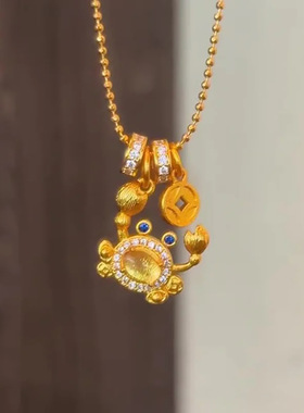 s925纯银拉丝螃蟹项链女手到钱来吊坠锁骨链新中式金店同款送礼物