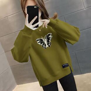 清仓捡漏外贸加绒加厚卫衣女士圆领秋宽松中老年妈妈上衣外套韩版