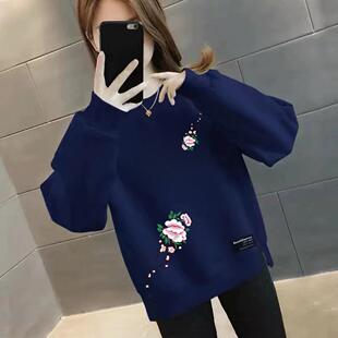 春秋新款 中老年洋气上衣打底衫 加绒加厚长袖 妈妈休闲卫衣宽松大码