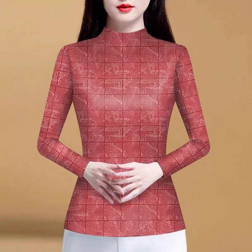 清仓外贸妈妈中老年加绒加厚打底衫印花长袖T恤宽松显瘦遮女上衣