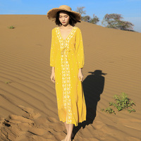 沙滩裙大码民族风黄色连衣裙云南三亚旅行穿搭网红海边度假裙女夏