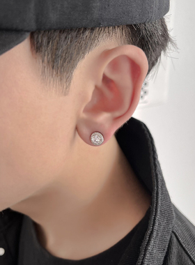 s925耳钉男高级感满天星耳钉个性黑色时尚简约单只养耳气质女耳饰