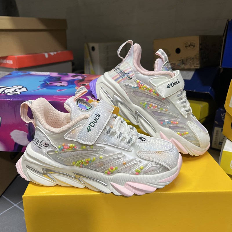 撤柜女童运动鞋皮面防泼水跑步鞋