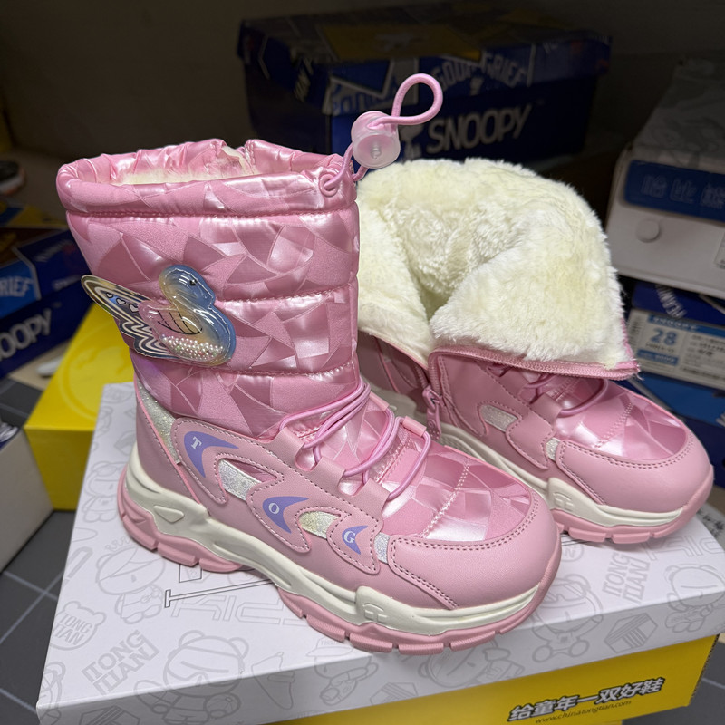 撤柜儿童雪地靴冬季大棉加绒加厚防泼水女童软底防滑侧拉链短靴子