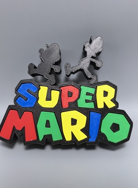 马里奥标志立牌超级玛丽logo招牌3D打印创意模型装饰摆件任天堂