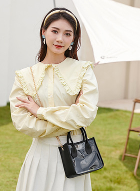 2025新款透明PVC配皮链条斜挎包