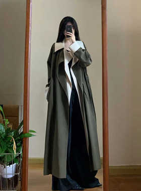 韩版高个子超长款早秋风衣春秋女款2024新款加长版到脚踝大衣外套