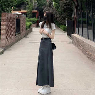 高腰a字西装 裙包臀175 半身裙到脚踝超长灰色长裙春季 高个子加长版