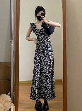 高个子女生连衣裙超长到脚踝气质收腰显瘦及踝碎花加长版拖地裙夏