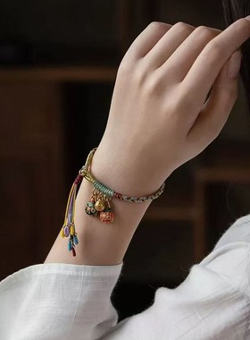 古法手链吞金兽手绳一家三口五彩