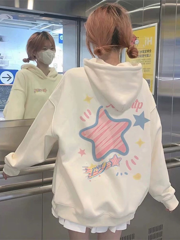 连帽卫衣女童2025秋冬新款潮牌高街星星印花加绒加厚休闲百搭上衣