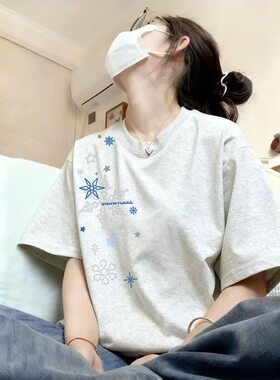 女童夏季纯棉雪花星图案短袖T恤