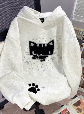 drew灰色卫衣男女童秋冬加绒加厚新款重磅美式初中生长袖连帽衫