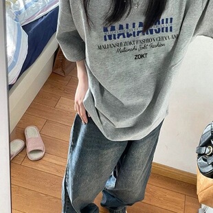 纯棉夏季灰色短袖t恤女童2026新款宽松慵懒风美式潮牌初中生上衣