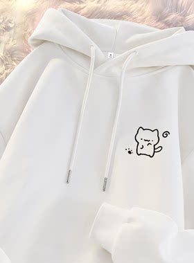 港风可爱小猫印花连帽卫衣女童秋冬季chic韩版慵懒百搭学生上衣潮