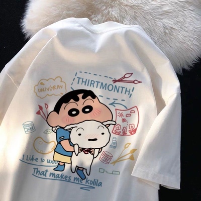 蜡笔小新动漫纯棉港风短袖t恤男女童夏季韩版宽松学生ins上衣潮