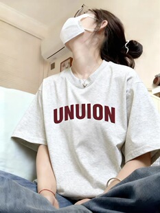 纯棉白灰色短袖t恤女童2026新款夏季洋气时髦上衣宽松初中生体恤
