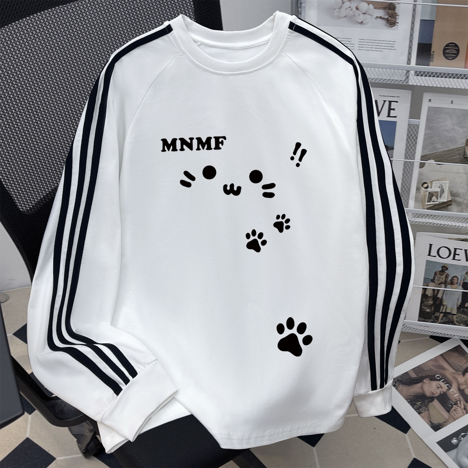 女童纯棉三条杠长袖T恤儿童2025春秋新款韩版ins打底衫百搭上衣