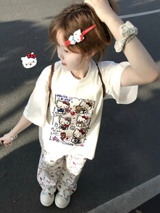 纯棉白色短袖t恤女童夏季2026新款宽松初中生hellokitty半袖上衣