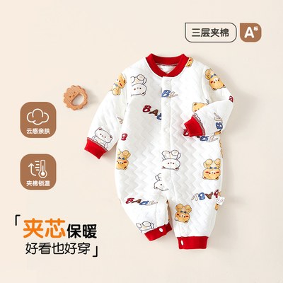 婴儿夹棉连体衣夹棉保暖