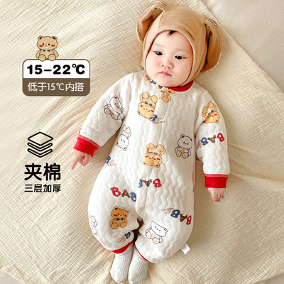 婴儿连体衣服纯棉春秋冬夹棉哈衣