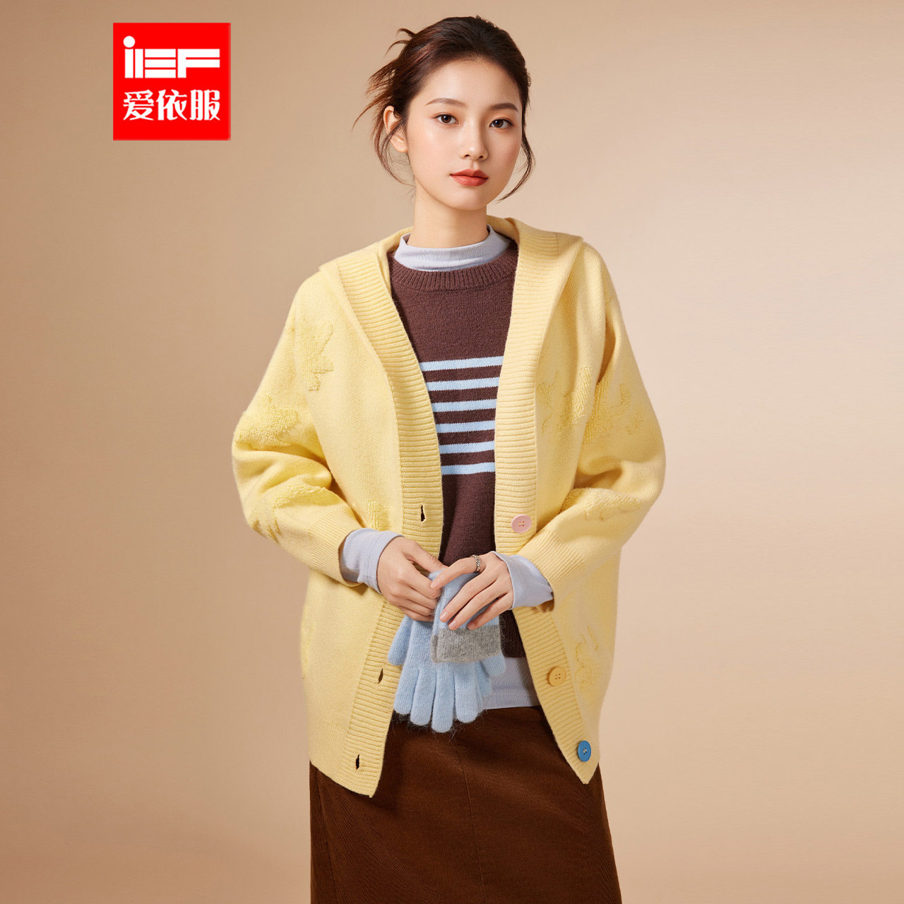 IEF/爱依服2025秋冬新款韩版简约休闲纯色宽松设计感百搭毛织外套,女装/女士精品,毛衣,淘宝优惠券,粉丝福利购,淘宝优惠卷