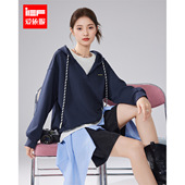 爱依服2025秋季 新款 韩版 IEF 时尚 小众拼接假两件设计宽松百搭卫衣