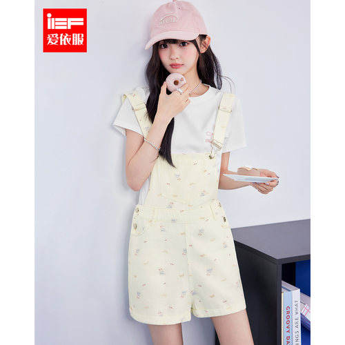 IEF/爱依服2026夏季新款日系甜美卡通背带短裤套装学院风日常显瘦