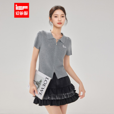 IEF/爱依服2025夏秋新款韩版时尚通勤气质双拉链设计百搭毛织上衣