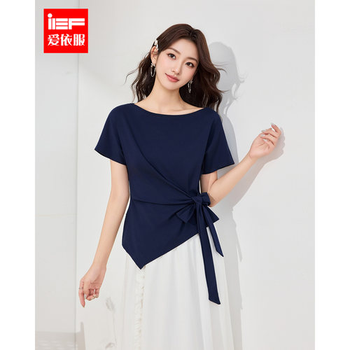 IEF/爱依服2026夏季新款轻熟简约风短袖T恤女收腰设计感显瘦百搭