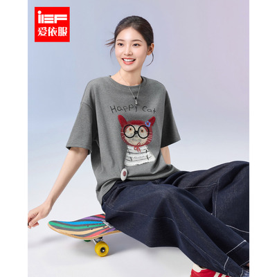 IEF/爱依服2026春季新款休闲运动女孩子气卡通图案小众百搭女T恤